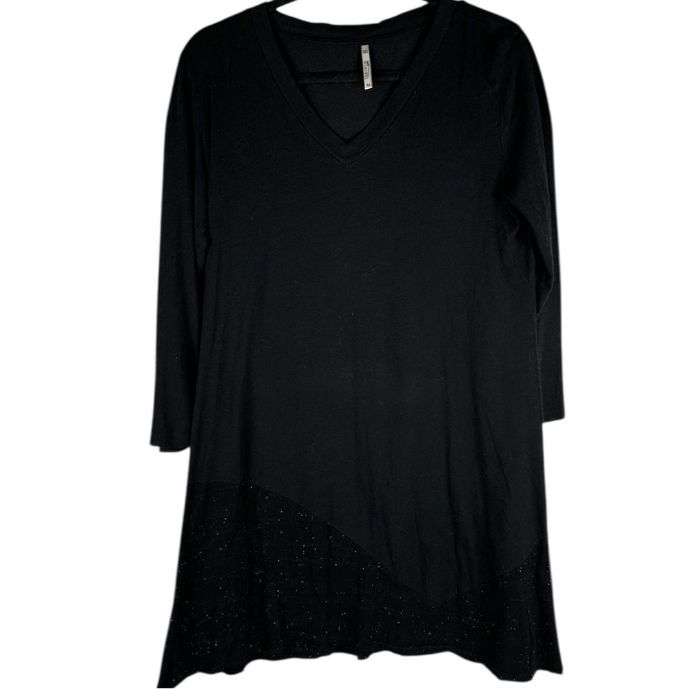 Blue Canoe Black Organic Bamboo Long Sleeve V-Neck Shift Dress Women Size Medium